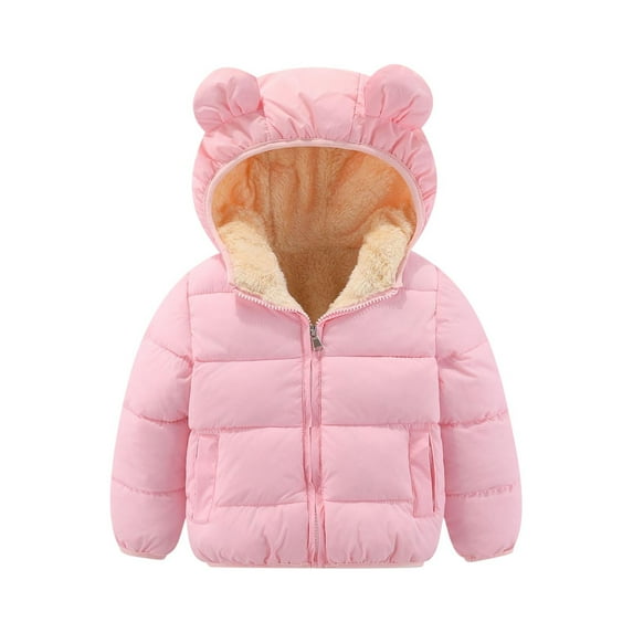 Zwiiyzr Toddler Kids Boys Girls Cute Bear Winter Coat Solid Color Fleece Lined Thick Casual Keep Warm Hooded Coat Jacket 1-6 Years Pink