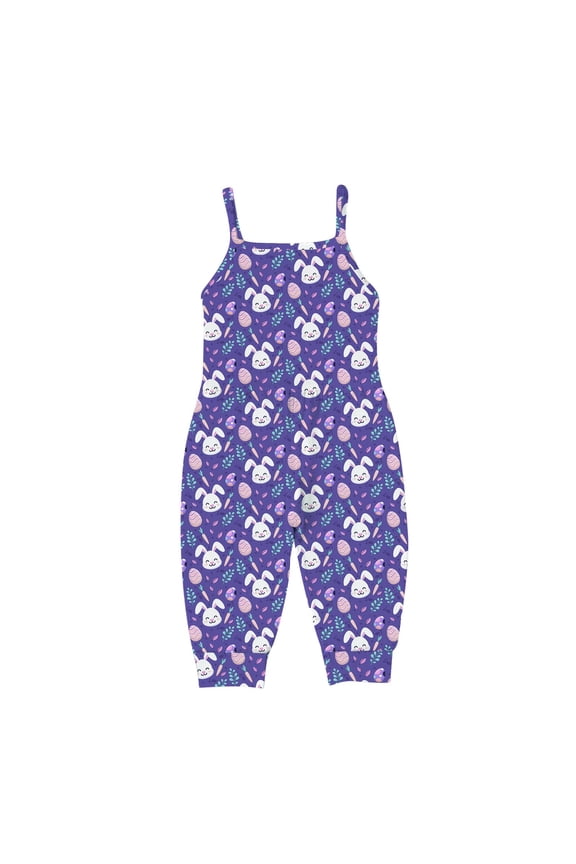 Toddler Kids Girls Summer Easter Romper Trendy Cute Flowers Print Suspenders Jumpsuit Baby Clothes for 1-5 Years Purple