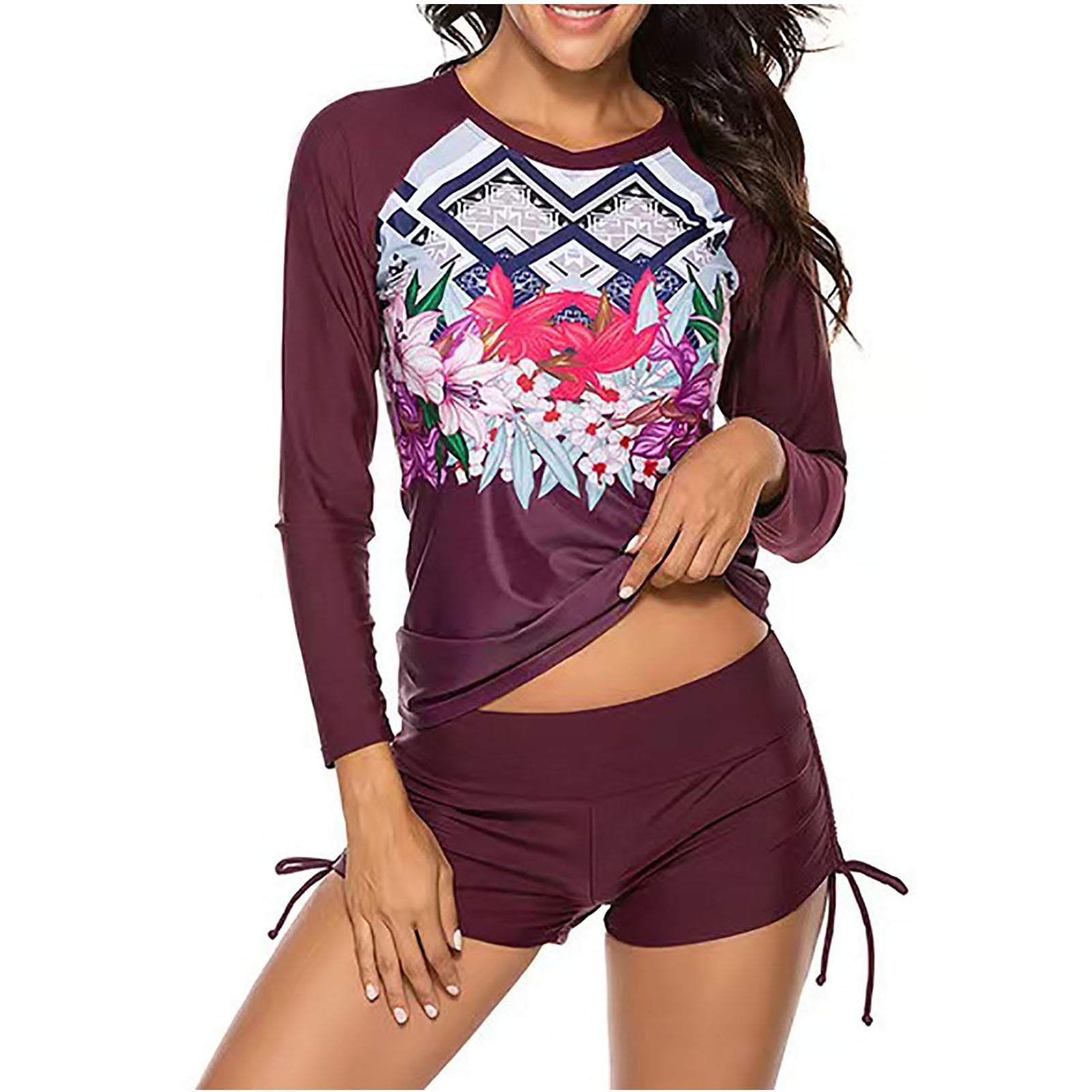 Lovskoo Two Piece Swim Suits for Women 2024 Rash Guard Long Sleeve ...