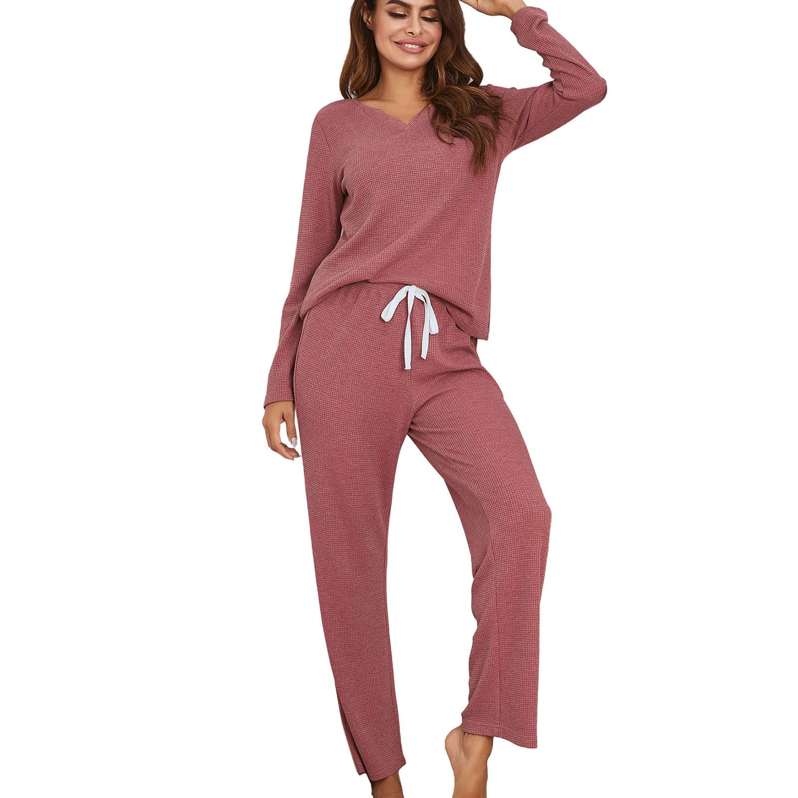Lovskoo Two Piece Women Pajama Sets Loungewear RoundNeck Pajamas Fall