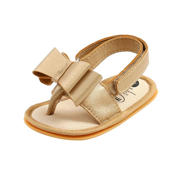 Zwiiyzr Unisex Baby First Walking Shoes 0-18 Months Infant Thong Sandals Flats Boys Girls Bow Soft Non-Slip Rubber Sole Summer Flat Walking Shoes Gold