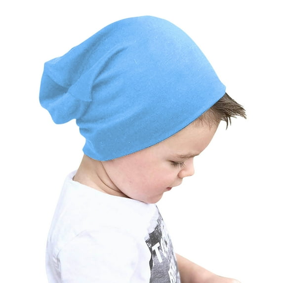 Zwiiyzr Unisex Baby Hats for Kids Boys Girls Cotton Solid Color Skull Caps Soft Cute Knit Cap Baby Toddler Beanie 5 Months - 6 Years Blue