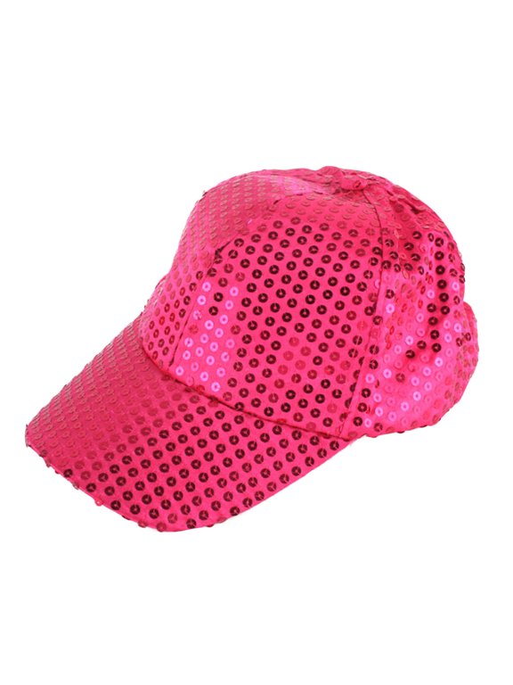 Unisex Glitter Sequin Adjustable Baseball Cap Hat Party Hat for Women and Men Mesh Sports Hat Hot Pink