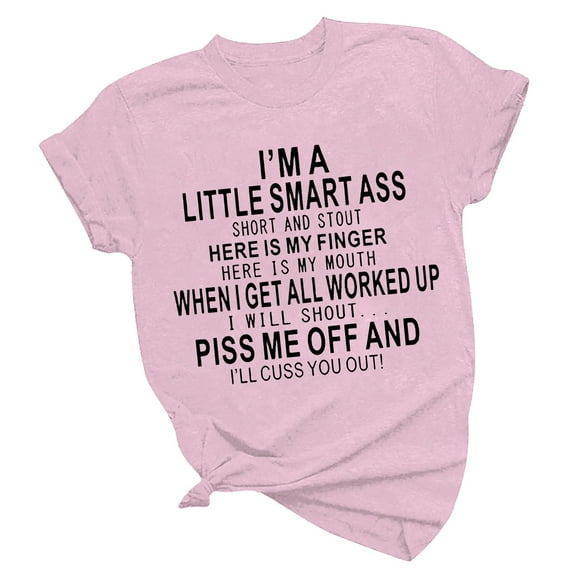 Lovskoo Unisex Summer Tops Women and Men Short Sleeve Loose Blouses Floral Letter Printed Novelty Pattern Casual Trendy Soild Color Shirts Tops Pink