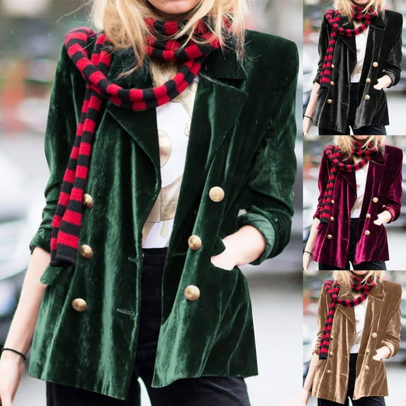 Lovskoo Velvet Blazers for Women Solid Color Fall Spring Long Sleeve Open Front Cardigan Coat Jacket with Pockets Outerwear Yellow