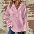 thumbnail image 1 of Lovskoo Waffle Hoodies for Women Dressy V Neck Button Down Blouse Fall Winter Long Sleeve Pullover Solid Color T-shirt Pink, 1 of 8