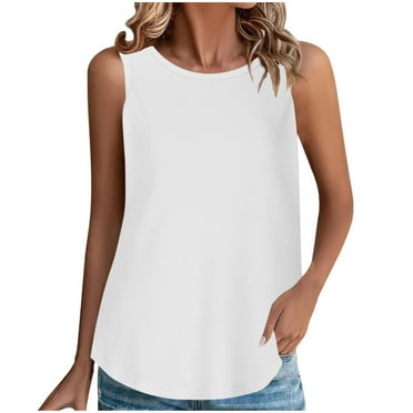 Lovskoo Waffle Knit Tank Top for Women Summer 2024 Trendy Solid Color Loose Round Neck Sleeveless Tops White 2XL