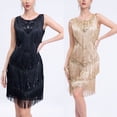 thumbnail image 1 of Lovskoo Wedding Guest Dresses for Women Evening Gown 1920 Vintage Sequin Dress Studded Tassel Dress High-End Banquet V-Neck Small Dress Sleeveless V-Neck Cocktail Dresses 2023 Black, 1 of 7