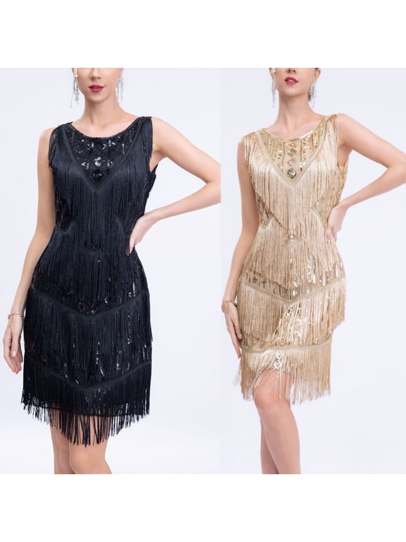 Wedding Guest Dresses for Women Evening Gown 1920 Vintage Sequin Dress Studded Tassel Dress High-End Banquet V-Neck Small Dress Sleeveless V-Neck Cocktail Dresses 2023 Beige
