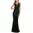 thumbnail image 1 of Lovskoo Wedding Guest Dresses for Women Evening Gown Trendy Sequin Slip Dress Sparkly Glitter Party Club Long Wrap Evening Formal Cocktail Dresses 2023 Olive Green, 1 of 3