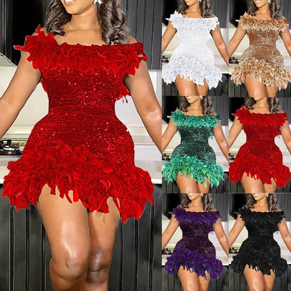 Lovskoo Wedding Guest Dresses for Women Evening Gown Trendy Waistband Versatile Solid Sequin Strap with Zipper Bodycon Cocktail Dresses 2023 Black