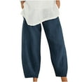 thumbnail image 1 of Lovskoo Wide Leg Pants Woman Solid Color Summer 2024 Casual Loose Elastic Waist Pockets Linen Pants Navy XL, 1 of 7