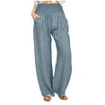 thumbnail image 1 of Lovskoo Wide Leg Pants for Women Cotton and Linen Solid Color Summer Loose Pants High Waist Straight Leg Pants Casual Pants Light Blue, 1 of 9