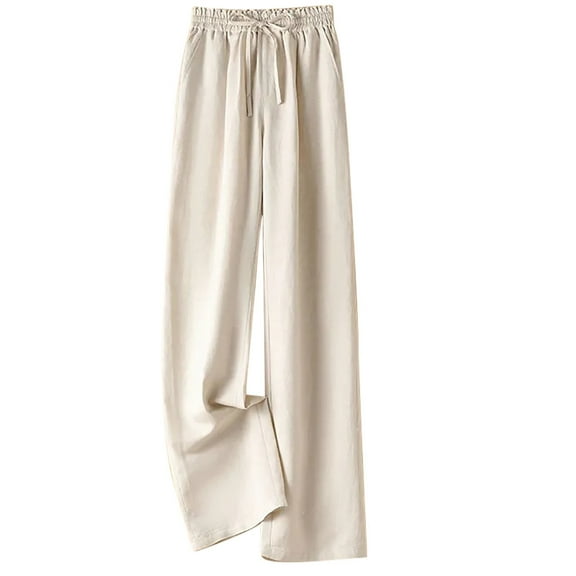 Lovskoo Wide Leg Pants for Women Cotton and Linen Summer Loose High Waisted Slim Solid Color Pants Beige