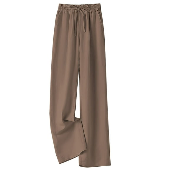 Lovskoo Wide Leg Pants for Women Cotton and Linen Summer Loose High Waisted Slim Solid Color Pants Coffee