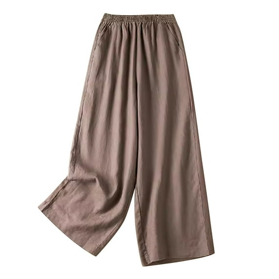 Lovskoo Wide Leg Pants for Women Cotton and Linen Summer Loose High Waisted Slim Solid Color Pants Coffee