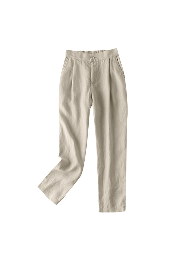 Wide Leg Pants for Women Cotton and Linen Summer Trendy Casual Solid Color Tight Waist Harem Pants Loose Pants Khaki