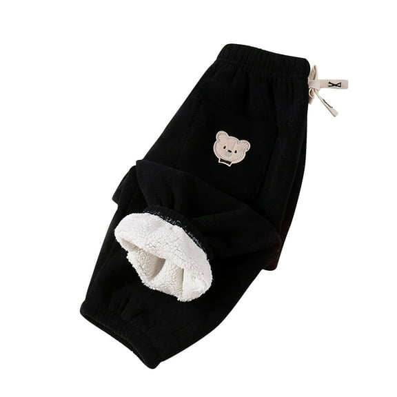 Zwiiyzr 2025 Winter Boys and Girls Winter Fleece Lined Pants Toddler Kids Warm Thick Casual Thermal Pants Fleece Pants 3-12 Years Black