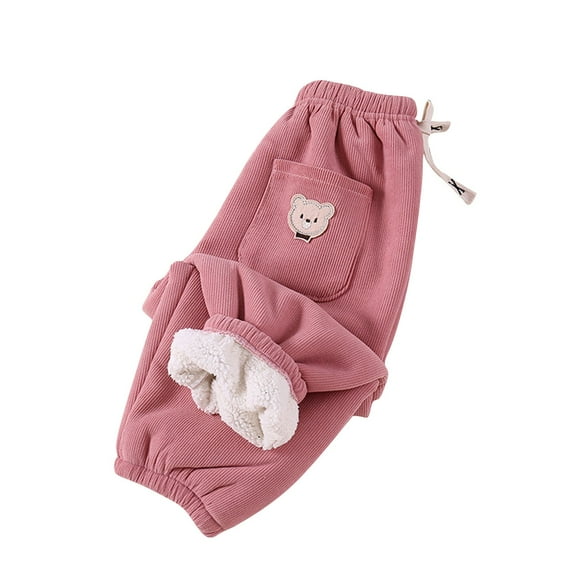 Zwiiyzr Winter Boys and Girls Winter Fleece Lined Pants Toddler Kids Warm Thick Casual Thermal Pants Fleece Pants 3-12 Years Pink