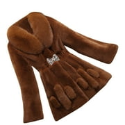 LOVSKOO Winter Coats for Women Fashion Faux Fur Warm Jacket Plus Size Long Sleeve Casual Fleece Collar Elegant Slim Overcoat Khaki