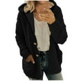 thumbnail image 1 of Lovskoo Winter Coats for Women Hooded Fuzzy Fleece Sweater Coat Warm Wool Zipper Coat Long Sleeve Outwear A-Black, 1 of 7