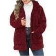 thumbnail image 1 of Lovskoo Winter Coats for Women Plus Size Fuzzy Fleece Hooded Zipper Long Sleeve Solid Color Plush Long Sleeve Hooded Casual Jacket Red, 1 of 7