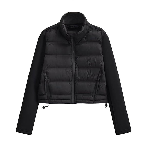Lovskoo Winter Coats for Women Quilted Jacket Bomber Jacket Fashion Solid Color Cotton Jacket Casual Short Cotton Jacket Black