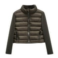 thumbnail image 1 of Lovskoo Winter Coats for Women Quilted Jacket Bomber Jacket Fashion Solid Color Cotton Jacket Casual Short Cotton Jacket Coffee, 1 of 4
