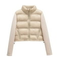 thumbnail image 1 of Lovskoo Winter Coats for Women Quilted Jacket Bomber Jacket Fashion Solid Color Cotton Jacket Casual Short Cotton Jacket Yellow, 1 of 4