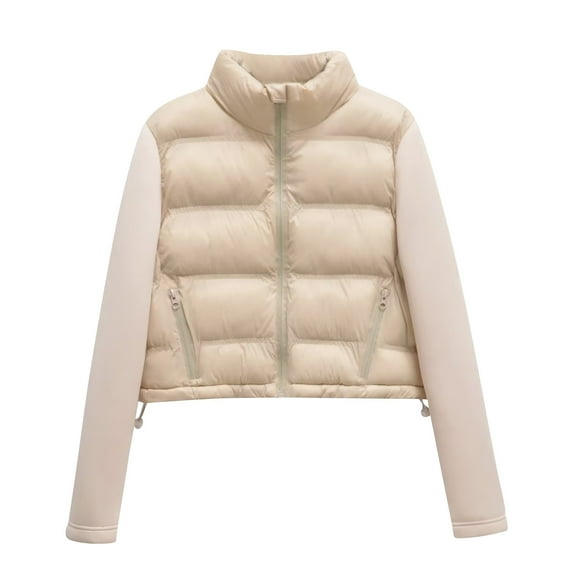 Lovskoo Winter Coats for Women Quilted Jacket Bomber Jacket Fashion Solid Color Cotton Jacket Casual Short Cotton Jacket Yellow