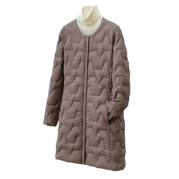Lovskoo Winter Coats for Women Quilted Jacket Cotton Padded Jacket Lightweight Mid-Length Slim Large Size Thin Jacket Khaki