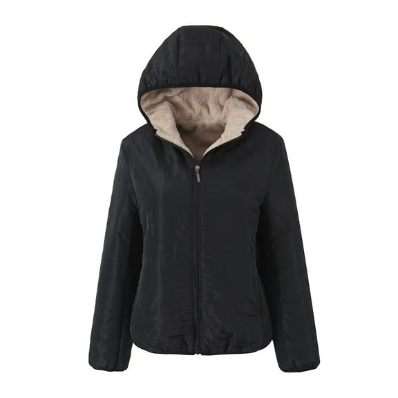 Lovskoo Winter Coats for Women Quilted Jacket Fleece Lined Hooded Coat Slim Thick Warm Fleece Cotton Coat Black