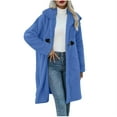 thumbnail image 1 of Lovskoo Winter Coats for Women Solid Fuzzy Fleece Coats Long Sleeve Lapel Pockets Fleece Long Jacket Casual Trendy Outerwear Blue, 1 of 9