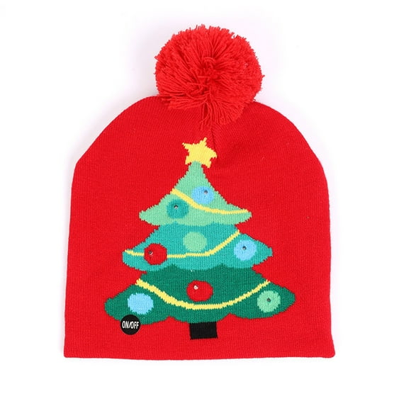 Lovskoo Winter Kids Warm Knit Hat Led Light-Up Christmas Cap Unisex Beanie Colorful Xmas Hats for Holiday Party 3-12 Years Red