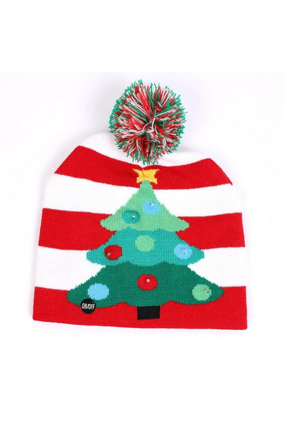 Winter Kids Warm Knit Hat Led Light-Up Christmas Cap Unisex Beanie Colorful Xmas Hats for Holiday Party 3-12 Years Red