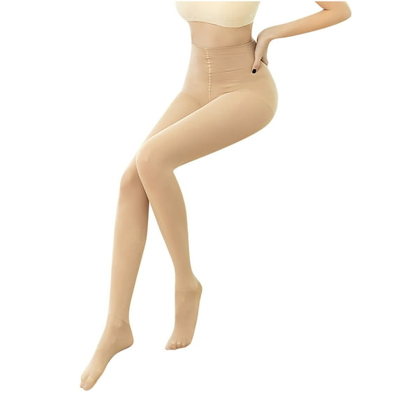Lovskoo Winter Thermal High Waist Opaque Tights for Women Plus Size Leggings Pantyhose Tights High Elastic Warm Fleece Lined Thick Leggings Beige