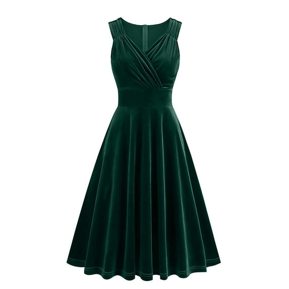 Lovskoo Women 2024 Vintage Cocktail Dress 1950S Formal Wedding Party V Neck Sleeveless Retro Rockabilly Swing Dress Green