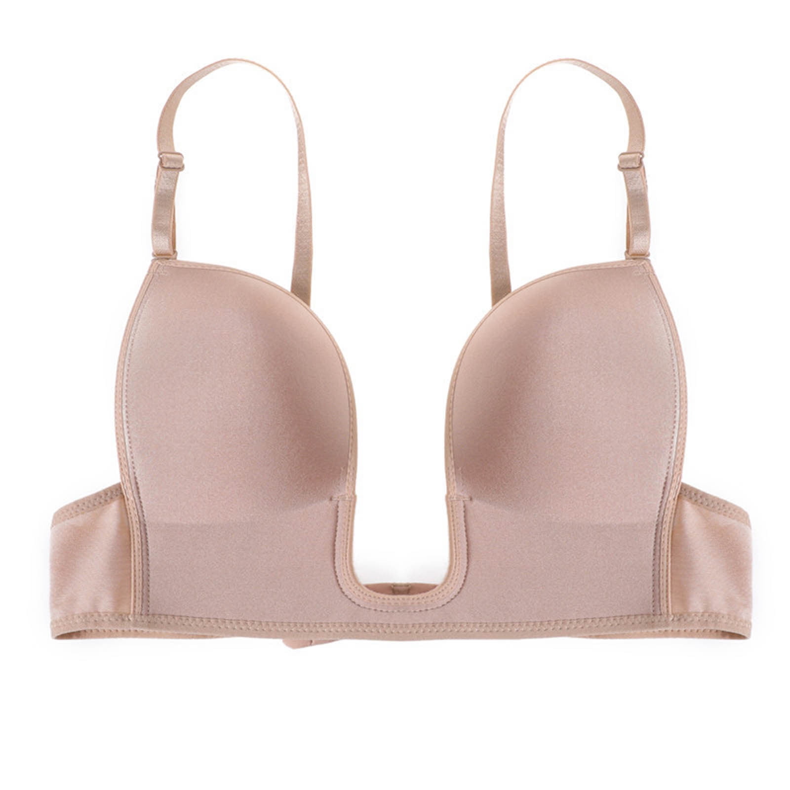 Lovskoo Women Bra for Large Breasts Wireless Bra Push Up Bra for Sagging  Breasts Nude Molded Cup Lifting Deep U Shaped Backless with Convertible Clear  Straps Beige 