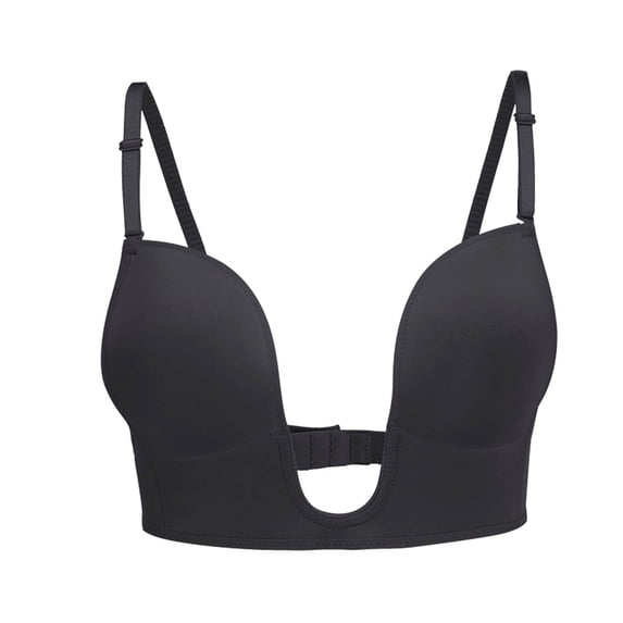 Lovskoo Women Bra for Large Breasts Wireless Bra Push Up Bra for Sagging Breasts Nude Molded Cup Lifting Deep U Shaped Backless with Convertible Clear Straps Black