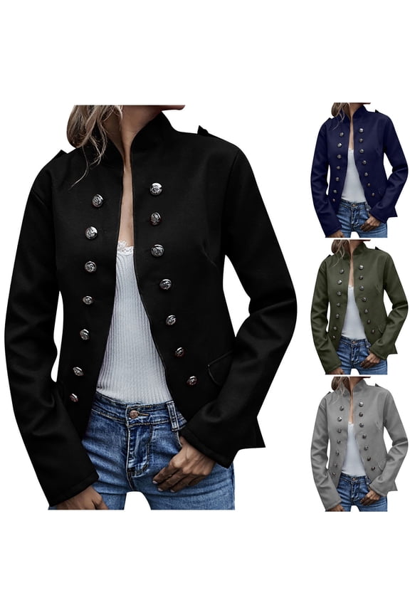 Women Casual High Low Hem Steampunk Blazers 1960S Vintage Button Up Open Front Cardigan Gray