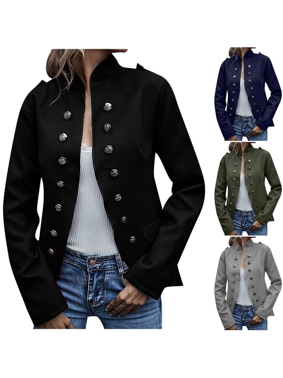 Women Casual High Low Hem Steampunk Blazers 1960S Vintage Button Up Open Front Cardigan Olive Green