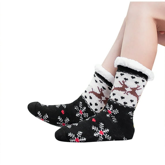 Lovskoo Women Christmas Slipper Fuzzy Socks Fluffy Cozy Winter Warm Soft Thick Comfy Fleece Non Slip Home Socks Black