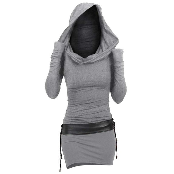 Lovskoo Women Classic Plaid Sweatshirt Dress Long Sleeve Hooded Tunic Dresses Dressy Vintage Dress Gray