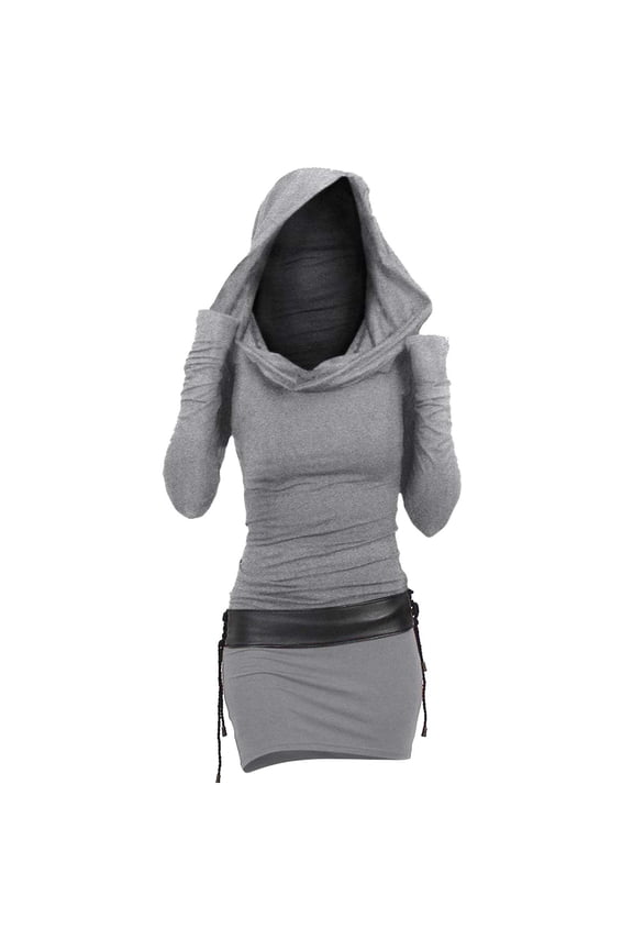 Women Classic Plaid Sweatshirt Dress Long Sleeve Hooded Tunic Dresses Dressy Vintage Dress Gray