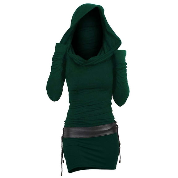 Lovskoo Women Classic Plaid Sweatshirt Dress Long Sleeve Hooded Tunic Dresses Dressy Vintage Dress Green