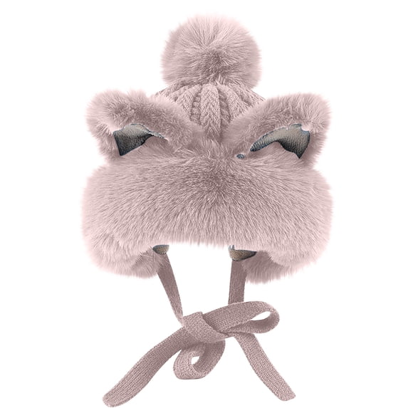 Lovskoo Women Cute Warm Plush Faux Fur Hood Hat Ear Cover Fluffy Knit Cap Cat Ears Bucket Hat Winter Thick Thermal Hat Gray