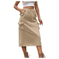 thumbnail image 1 of Lovskoo Women Denim Cargo Long Skirts High Waisted Pencil Skirt Midi Length Jean Skirt with Cargo Pockets Khaki, 1 of 5