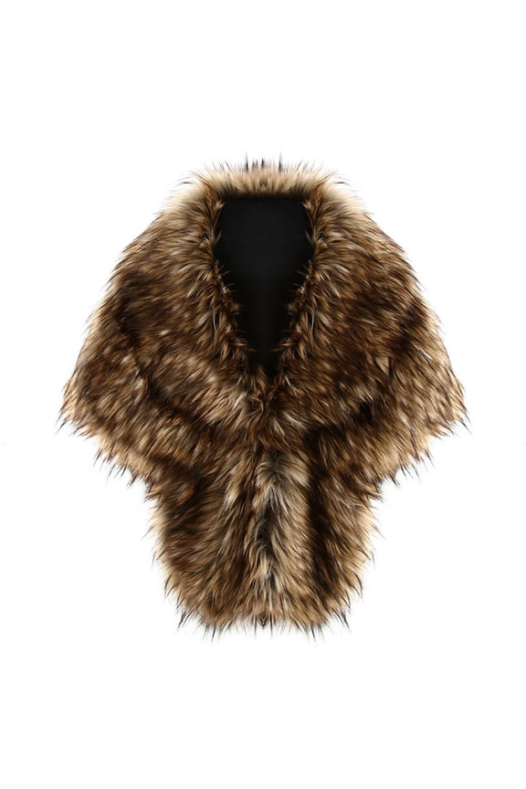 Women Faux Fur Coat Jackets Wrap Cape Shawl for Wedding Party Winter Keep Warm Outerwear Brown