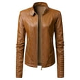 thumbnail image 1 of Lovskoo Women Faux Leather Jacket Moto Biker Coat Trendy Jacket Solid Long Sleeve Zipper Pocket Outerwear Tops Short Coat Brown, 1 of 4