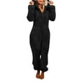 thumbnail image 1 of Lovskoo Women Fleece Onesie Long Sleeve Hooded Jumpsuit Pajamas Casual Winter Warm Sleepwear One Piece Zipper Hooded Loungewear A-Black, 1 of 8
